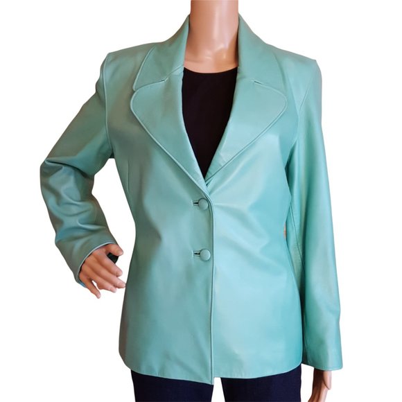 Leather Renditions by Sandi Jacket Blazer Women's Small Lined Soft Light Green - Picture 1 of 11